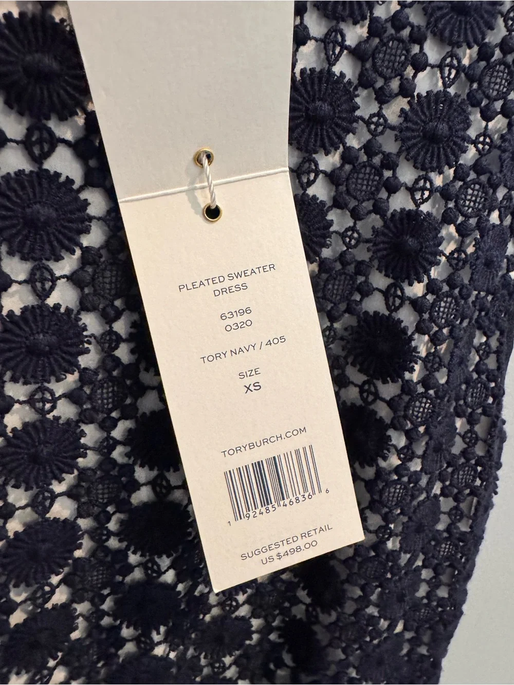 NWT Tory Burch Knit Pleated Sweater Dress in Navy/White, Size XS